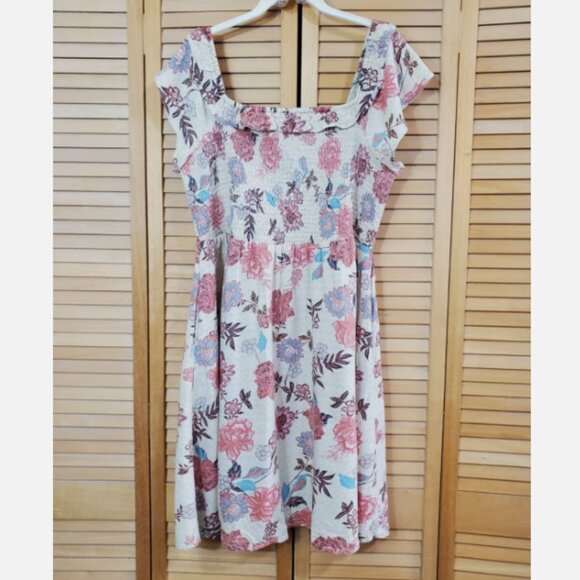 Maurices Smocked Floral Cold Shoulder Babydoll Mini Dress XL - Picture 5 of 8